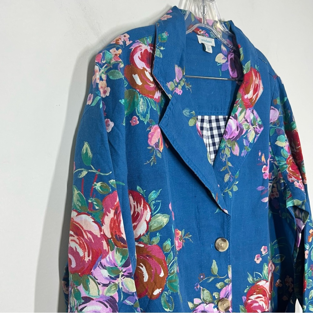 🌻NWOT sundance royal botanical topper linen blend floral trench coat in blue - Picture 13 of 13